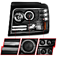 1996 Ford F-250 - Driver and Passenger Side Halogen Headlight, With bulb(s), With Side Marker And Parking Lights, Clear Lens, Black Interior, Halo Projector Series