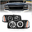 2001 GMC Yukon - Driver and Passenger Side Halogen Headlight, With bulb(s), Clear Lens, Black Interior, Halo Projector Series