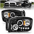 111209 Driver and Passenger Side Halogen Headlight, With bulb(s), Clear Lens, Black Interior, Halo Projector Series