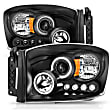 111209 Driver and Passenger Side Halogen Headlight, With bulb(s), Clear Lens, Black Interior, Halo Projector Series