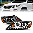 111248 Driver and Passenger Side Halogen Headlight, With bulb(s), Clear Lens, Black Interior, Halo Projector Series