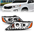 111249 Driver and Passenger Side Halogen Headlight, With bulb(s), Clear Lens, Chrome Interior, Halo Projector Series