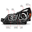 111285 Driver and Passenger Side Halogen Headlight, With bulb(s), Clear Lens, Black Interior, U-Bar Projector Series
