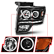 111298 Driver and Passenger Side Halogen Headlight, With bulb(s) - Clear Lens Black Interior, Projector, CCFL Round Halo