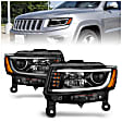 2015 Jeep Grand Cherokee - Driver and Passenger Side Halogen Headlight, With bulb(s), With Plank Style Design; Does Not Fit Models With Factory Hid Bulbs, Clear Lens, Black Interior, Projector Series