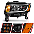 2015 Jeep Grand Cherokee - Driver and Passenger Side Halogen Headlight, With bulb(s), With Plank Style Design; Does Not Fit Models With Factory Hid Bulbs, Clear Lens, Black Interior, Projector Series