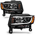 2015 Jeep Grand Cherokee - Driver and Passenger Side Halogen Headlight, With bulb(s), With Plank Style Design; Does Not Fit Models With Factory Hid Bulbs, Clear Lens, Black Interior, Projector Series