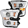 111348 Driver and Passenger Side Halogen Headlight, With bulb(s) - Clear Lens Chrome Interior, Projector, White LED Light Bar