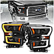 111357 Driver and Passenger Side Halogen Headlight, With bulb(s) - Clear Lens Black Interior, Projector, Switchback LED Light Bar