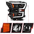 111357 Driver and Passenger Side Halogen Headlight, With bulb(s) - Clear Lens Black Interior, Projector, Switchback LED Light Bar