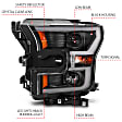 111357 Driver and Passenger Side Halogen Headlight, With bulb(s) - Clear Lens Black Interior, Projector, Switchback LED Light Bar