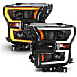 111357 Driver and Passenger Side Halogen Headlight, With bulb(s) - Clear Lens Black Interior, Projector, Switchback LED Light Bar