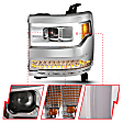 111374 Driver and Passenger Side Halogen Headlight, Without bulb(s), Clear Lens, Chrome Interior, Projector Series