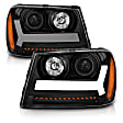 111390 Driver and Passenger Side Halogen Headlight, With bulb(s), Clear Lens, Black Interior, Projector Series