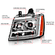111403 Driver and Passenger Side Halogen Headlight, With bulb(s), Clear Lens, Chrome Interior, Projector Series