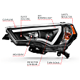 111416 Driver and Passenger Side Halogen Headlight, With bulb(s), Clear Lens, Black Interior, Projector Series