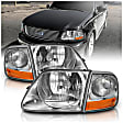 111438 Driver and Passenger Side Halogen Headlight, With bulb(s), Clear Lens, Chrome Interior, Crystal Series