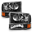 111457 Driver and Passenger Side Halogen Headlight, Without bulb(s), Clear Lens, Black Interior, Crystal Series