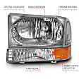 111458 Driver and Passenger Side Halogen Headlight, Without bulb(s), Clear Lens, Chrome Interior, Crystal Series