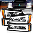 111501 Driver and Passenger Side Halogen Headlight, Without bulb(s), Clear Lens, Black Interior, Crystal Series