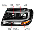 111537 Driver and Passenger Side Halogen/LED Combo Headlight, With bulb(s), Clear Lens, Black Interior, Crystal Series