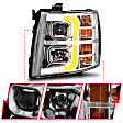 2009 Chevrolet Silverado 1500 - Driver and Passenger Side Halogen/LED Headlight, With bulb(s), Chrome Housing; With Light Bar; With Sequential, Clear Lens, Chrome Interior, Projector Series