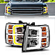 2009 Chevrolet Silverado 1500 - Driver and Passenger Side Halogen/LED Headlight, With bulb(s), Chrome Housing; With Light Bar; With Sequential, Clear Lens, Chrome Interior, Projector Series