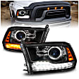 111609 Driver and Passenger Side Halogen Headlight, With bulb(s), Clear Lens, Black Interior, Projector Series