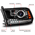 111609 Driver and Passenger Side Halogen Headlight, With bulb(s), Clear Lens, Black Interior, Projector Series