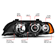 121017 Driver and Passenger Side Halogen Headlight, With bulb(s), Clear Lens, Black Interior, Halo Projector Series