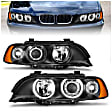 121017 Driver and Passenger Side Halogen Headlight, With bulb(s), Clear Lens, Black Interior, Halo Projector Series