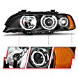 121017 Driver and Passenger Side Halogen Headlight, With bulb(s), Clear Lens, Black Interior, Halo Projector Series