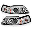 121043 Driver and Passenger Side Halogen Headlight, With bulb(s), Clear Lens, Chrome Interior, Projector Series