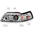 121043 Driver and Passenger Side Halogen Headlight, With bulb(s), Clear Lens, Chrome Interior, Projector Series