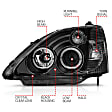 121057 Driver and Passenger Side Halogen Headlight, With bulb(s), Clear Lens, Black Interior, Halo Projector Series