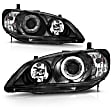 121059 Driver and Passenger Side Halogen Headlight, With bulb(s), Clear Lens, Black Interior, Halo Projector Series