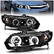 121062 Driver and Passenger Side Halogen Headlight, With bulb(s), Clear Lens, Black Interior, Halo Projector Series
