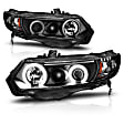 121062 Driver and Passenger Side Halogen Headlight, With bulb(s), Clear Lens, Black Interior, Halo Projector Series