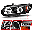 121062 Driver and Passenger Side Halogen Headlight, With bulb(s), Clear Lens, Black Interior, Halo Projector Series