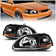 121067 Driver and Passenger Side Halogen Headlight, Without bulb(s), Clear Lens, Black Interior, Crystal Series