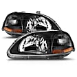 121067 Driver and Passenger Side Halogen Headlight, Without bulb(s), Clear Lens, Black Interior, Crystal Series