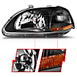 121067 Driver and Passenger Side Halogen Headlight, Without bulb(s), Clear Lens, Black Interior, Crystal Series