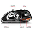 121067 Driver and Passenger Side Halogen Headlight, Without bulb(s), Clear Lens, Black Interior, Crystal Series