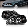 121068 Driver and Passenger Side Halogen Headlight, With bulb(s), Clear Lens, Black Interior, Halo Projector Series
