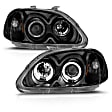 121068 Driver and Passenger Side Halogen Headlight, With bulb(s), Clear Lens, Black Interior, Halo Projector Series