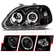 121068 Driver and Passenger Side Halogen Headlight, With bulb(s), Clear Lens, Black Interior, Halo Projector Series