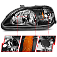 121070 Driver and Passenger Side Halogen Headlight, Without bulb(s), Clear Lens, Black Interior, Crystal Series
