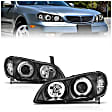121077 Driver and Passenger Side Halogen Headlight, With bulb(s), Clear Lens, Black Interior, Halo Projector Series