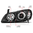 121077 Driver and Passenger Side Halogen Headlight, With bulb(s), Clear Lens, Black Interior, Halo Projector Series