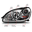 121092 Driver and Passenger Side Halogen Headlight, With bulb(s), Clear Lens, Chrome Interior, Projector Series